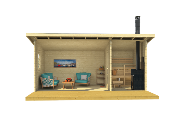 Prefabricated sauna Moderni 19 with a terrace and rest room - Image 2
