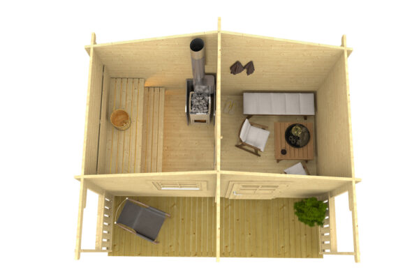 Prefabricated sauna Hannu with a terrace and rest room - Image 3