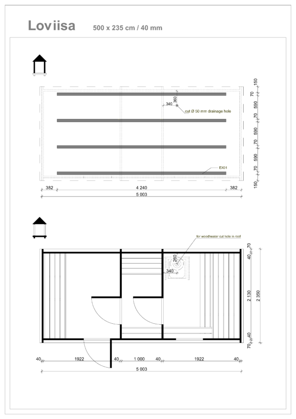 Sauna ovale Loviisa avec 3 salles 500 x 235 cm – Image 4